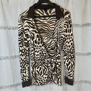 🌼🌼🌼Y2K CITIKNITS Faux Wrap
Top Deep V-Neck Slinky Knit Fabric Animal Prin🌼🌼